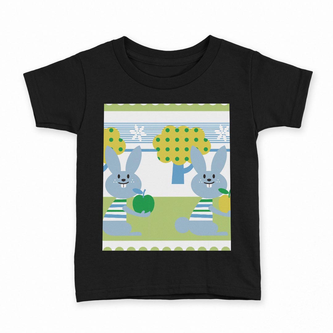 tシャツ キッズ 半袖 黒地 ブラック デザイン 90 100 110 120 130 140 150 160 Tシャツ ティーシャツ T shirt 003932 うさぎ　動物　キャラクター