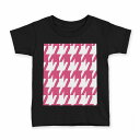 tシャツ キッズ 半袖 黒地 ブラック デザイン 90 100 110 120 130 140 150 160 Tシャツ ティーシャツ T shirt 003960 千鳥柄 ピンク