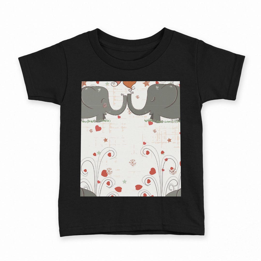 tシャツ キッズ 半袖 黒地 ブラック デザイン 90 100 110 120 130 140 150 Tシャツ ティーシャツ T shirt 003966 動物　キャラクター　ハート