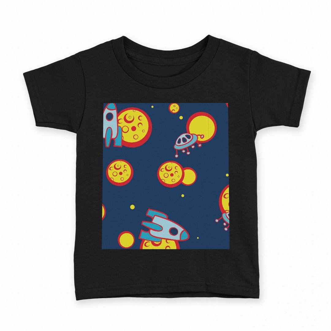 楽天kabeコレtシャツ キッズ 半袖 黒地 ブラック デザイン 90 100 110 120 130 140 150 160 Tシャツ ティーシャツ T shirt 003999 宇宙　イラスト　紺
