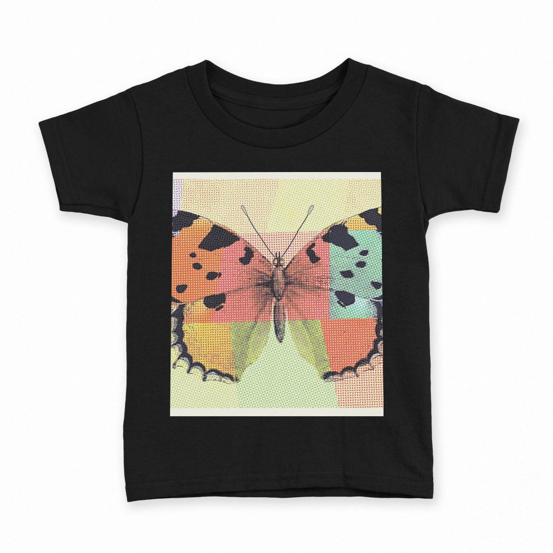 tシャツ キッズ 半袖 黒地 ブラック デザイン 90 100 110 120 130 140 150 Tシャツ ティーシャツ T shirt 026164 蝶々　カラフル