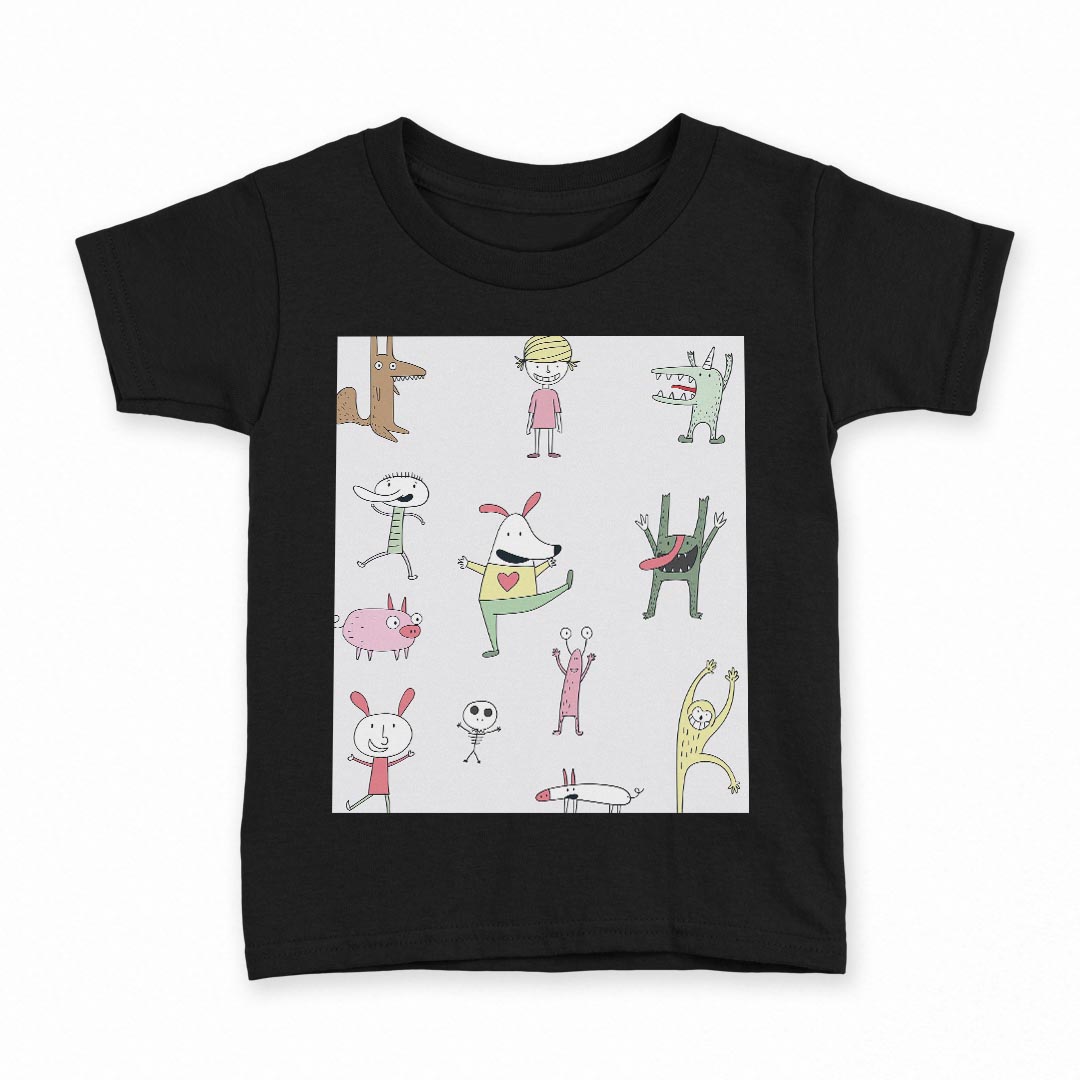 Other - tシャツ キッズ 半袖 黒地 ブラック デザイン 90 100 110 120 130 140 150 160 Tシャツ ティーシャツ T shirt 026225 動物　犬　人　妖怪