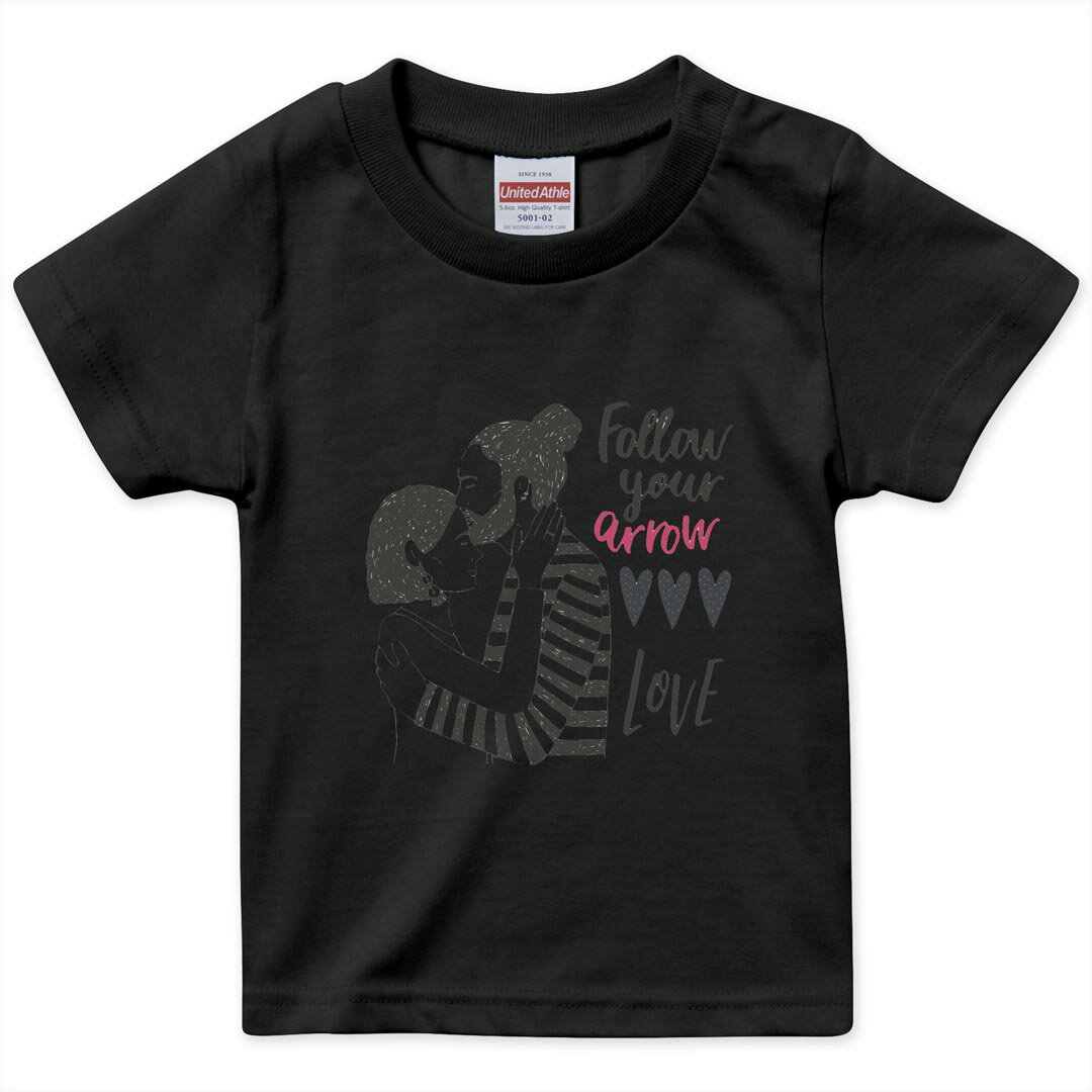 tシャツ キッズ 半袖 黒地 ブラック デザイン 90 100 110 120 130 140 150 160 Tシャツ ティーシャツ T shirt 031587 バレンタイン 男女 イラスト 文字