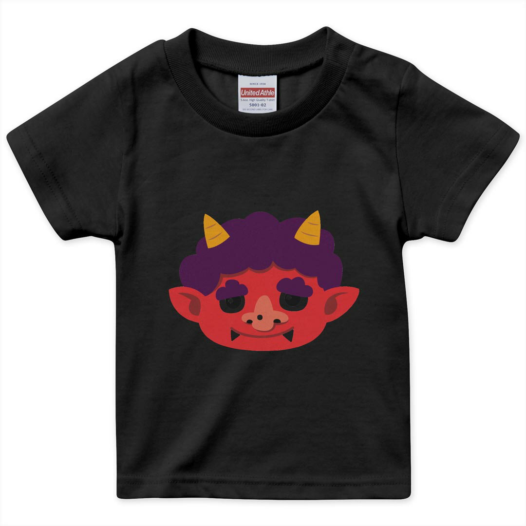 tシャツ キッズ 半袖 黒地 ブラック デザイン 90 100 110 120 130 140 150 160 Tシャツ ティーシャツ T shirt 031606 節分 鬼 かわいい(4.0)