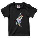 tシャツ キッズ 半袖 黒地 ブラック デザイン 90 100 110 120 130 140 150 Tシャツ ティーシャツ T shirt 031714 花 カラフル
