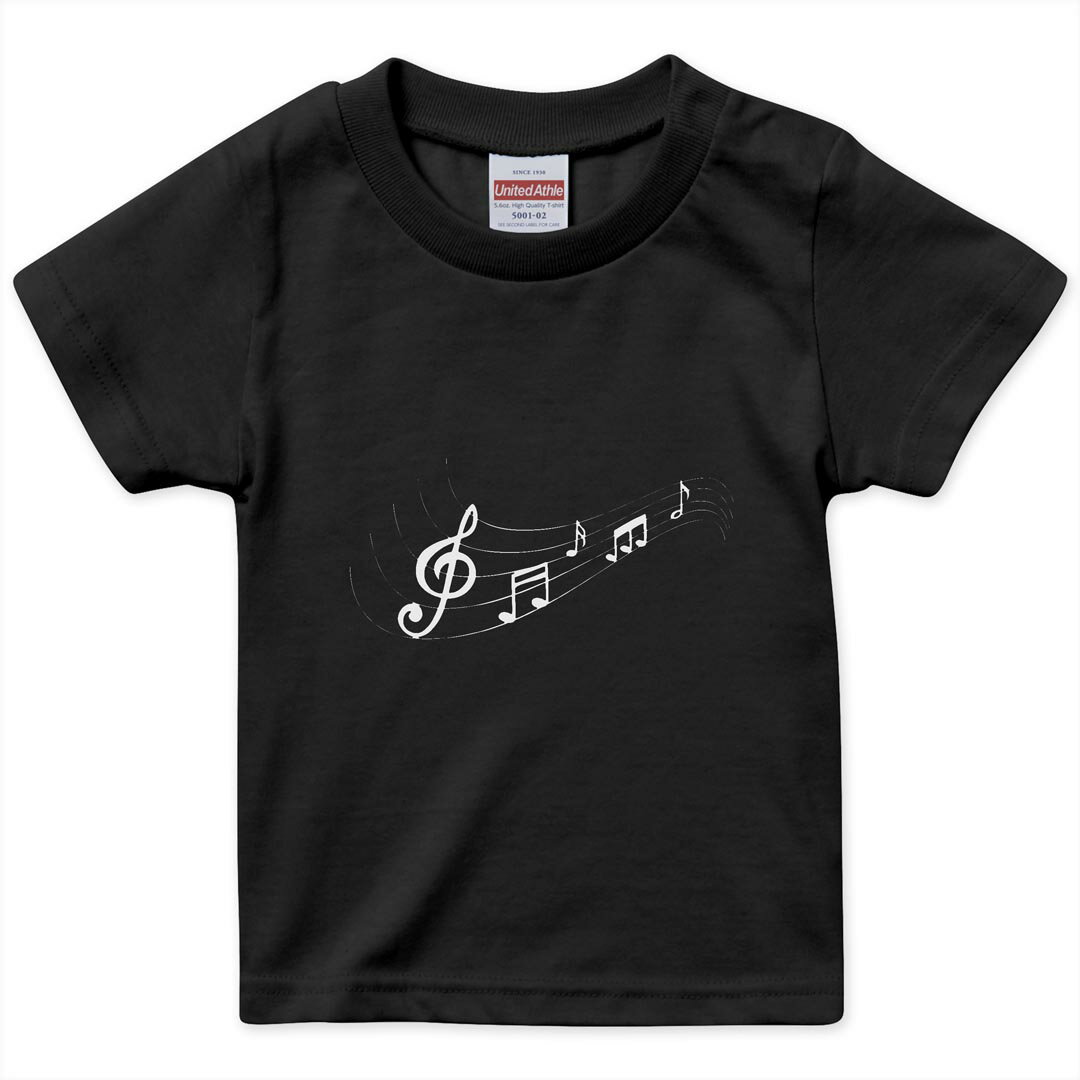 tシャツ キッズ 半袖 黒地 ブラック デザイン 90 100 110 120 130 140 150 Tシャツ ティーシャツ T shirt 031893 音符 いろいろ 楽譜