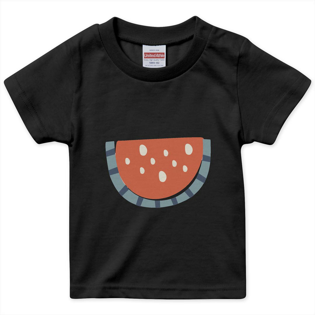 tシャツ キッズ 半袖 黒地 ブラック デザイン 90 100 110 120 130 140 150 160 Tシャツ ティーシャツ T shirt 032211 スイカ