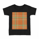 tシャツ キッズ 半袖 黒地 ブラック デザイン 90 100 110 120 130 140 150 160 Tシャツ ティーシャツ T shirt 004038 チェック 緑 オレンジ(4)