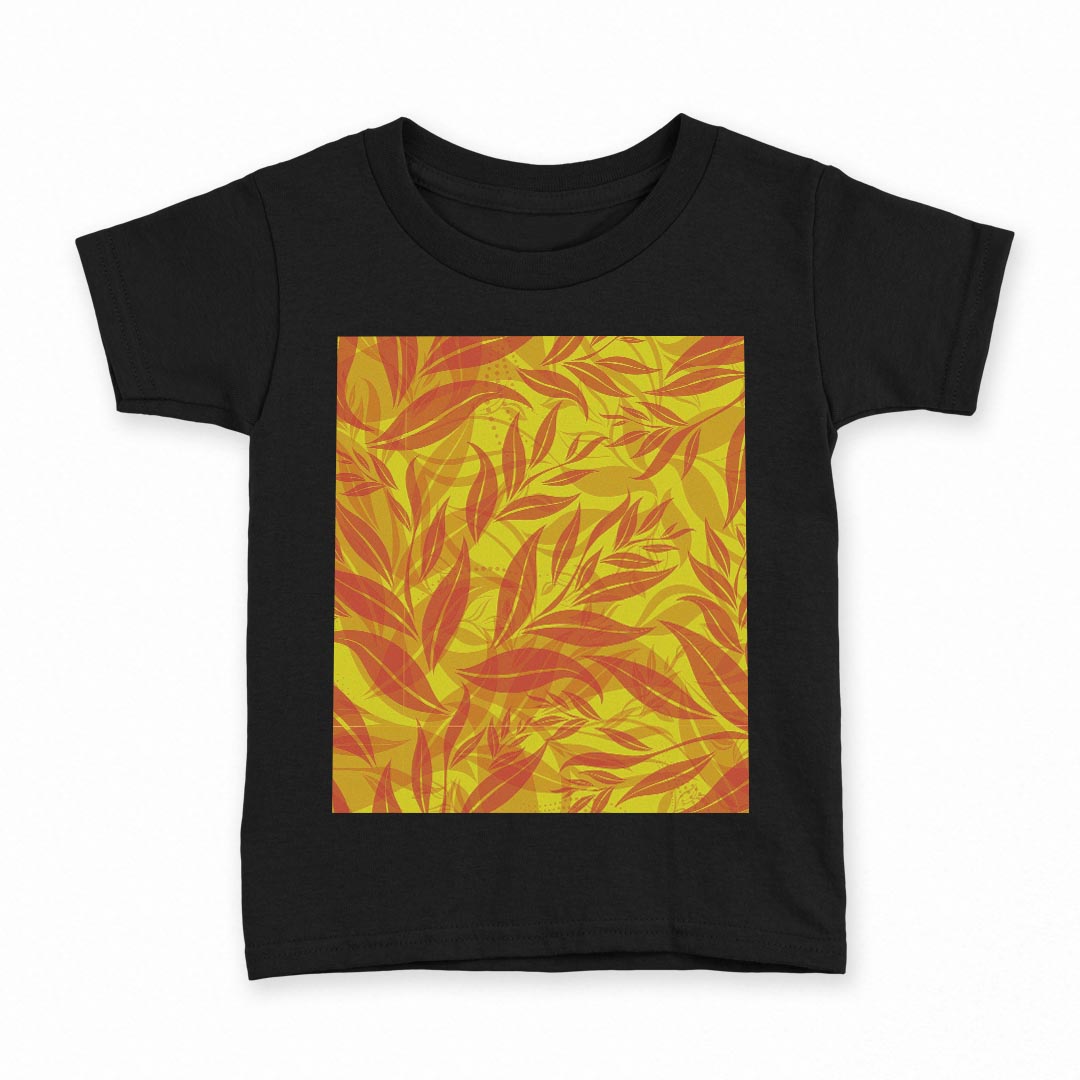 tシャツ キッズ 半袖 黒地 ブラック デザイン 90 100 110 120 130 140 150 160 Tシャツ ティーシャツ T shirt 004062 模様　植物　オレンジ