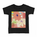tシャツ キッズ 半袖 黒地 ブラック デザイン 90 100 110 120 130 140 150 160 Tシャツ ティーシャツ T shirt 004138 花 イラスト カラフル(4)