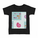 tシャツ キッズ 半袖 黒地 ブラック デザイン 90 100 110 120 130 140 150 160 Tシャツ ティーシャツ T shirt 004159 海 キャラクター イラスト(4)