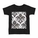 tシャツ キッズ 半袖 黒地 ブラック デザイン 90 100 110 120 130 140 150 160 Tシャツ ティーシャツ T shirt 004167 模様 エレガント 黒 白