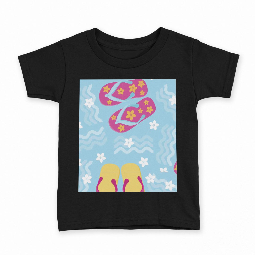 tシャツ キッズ 半袖 黒地 ブラック デザイン 90 100 110 120 130 140 150 160 Tシャツ ティーシャツ T shirt 004202 花　イラスト　カラフル kabekore-10602319 kabeコレ パッケージ画像