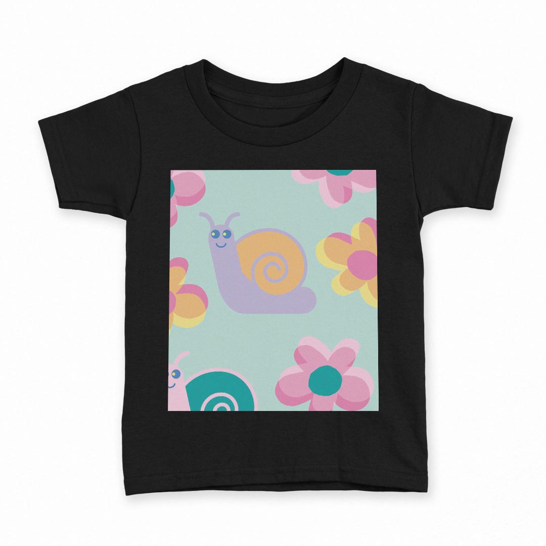 其它 - tシャツ キッズ 半袖 黒地 ブラック デザイン 90 100 110 120 130 140 150 160 Tシャツ ティーシャツ T shirt 004231 花　かたつむり　カラフル