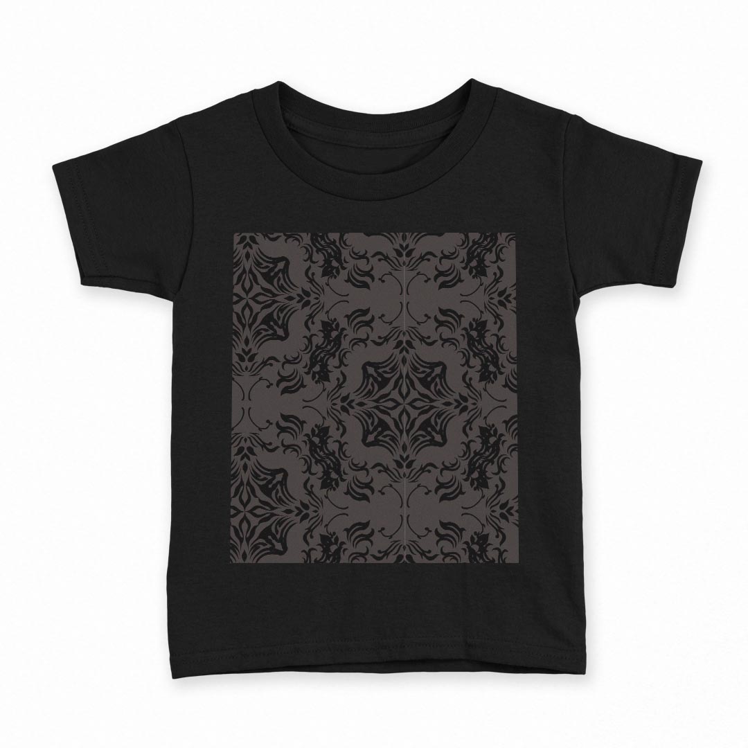 tシャツ キッズ 半袖 黒地 ブラック デザイン 90 100 110 120 130 140 150 Tシャツ ティーシャツ T shirt 004242 模様　エレガント　黒