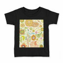 tシャツ キッズ 半袖 黒地 ブラック デザイン 90 100 110 120 130 140 150 160 Tシャツ ティーシャツ T shirt 004287 花 動物 カラフル(4)