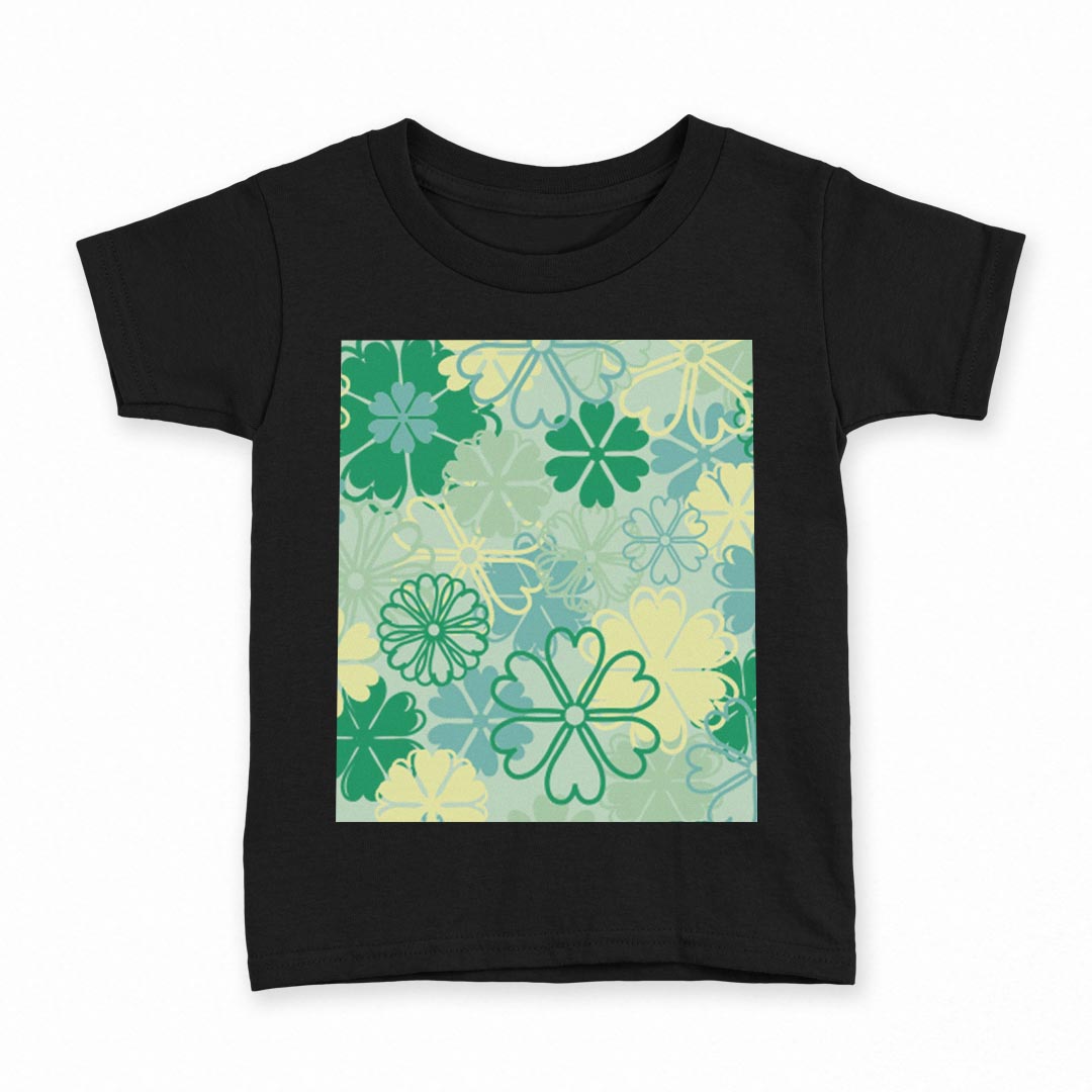 tシャツ キッズ 半袖 黒地 ブラック デザイン 90 100 110 120 130 140 150 160 Tシャツ ティーシャツ T shirt 004366 四つ葉 クローバー 緑