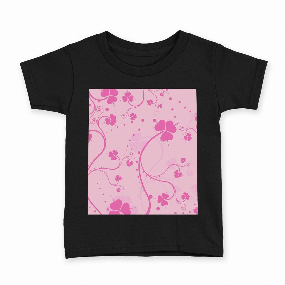 tシャツ キッズ 半袖 黒地 ブラック デザイン 90 100 110 120 130 140 150 160 Tシャツ ティーシャツ T shirt 004463 四つ葉 クローバー ピンク