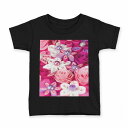 tシャツ キッズ 半袖 黒地 ブラック デザイン 90 100 110 120 130 140 150 160 Tシャツ ティーシャツ T shirt 004602 花 ガーリー 写真(4)