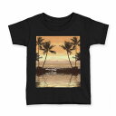 tシャツ キッズ 半袖 黒地 ブラック デザイン 90 100 110 120 130 140 150 160 Tシャツ ティーシャツ T shirt 004650 海 ヤシの木(4)
