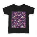 tシャツ キッズ 半袖 黒地 ブラック デザイン 90 100 110 120 130 140 150 160 Tシャツ ティーシャツ T shirt 004666 花 フラワー 紫(4)