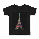 tシャツ キッズ 半袖 黒地 ブラック デザイン 90 100 110 120 130 140 150 160 Tシャツ ティーシャツ T shirt 004782 カラフル タワー(4)