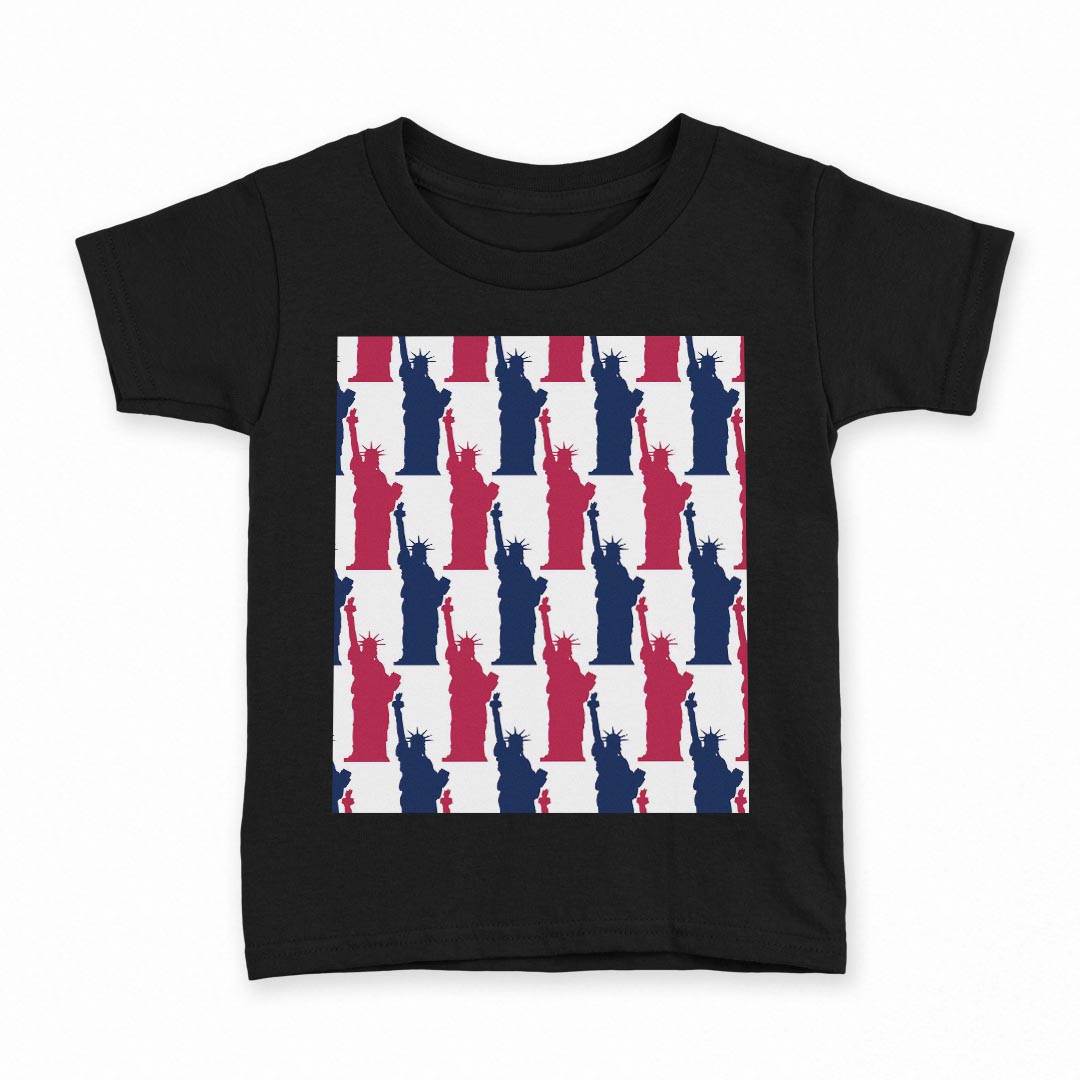 tシャツ キッズ 半袖 黒地 ブラック デザイン 90 100 110 120 130 140 150 160 Tシャツ ティーシャツ T shirt 004837 自由の女神　模様