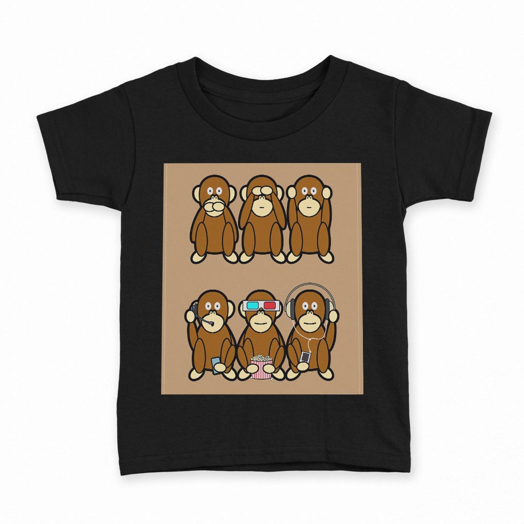T-Shirts （Short Sleeve） - tシャツ キッズ 半袖 黒地 ブラック デザイン 90 100 110 120 130 140 150 160 Tシャツ ティーシャツ T shirt 004900 猿　キャラクター　イラスト