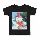 tシャツ キッズ 半袖 黒地 ブラック デザイン 90 100 110 120 130 140 150 160 Tシャツ ティーシャツ T shirt 004923 スノーマン 冬 雪(4)