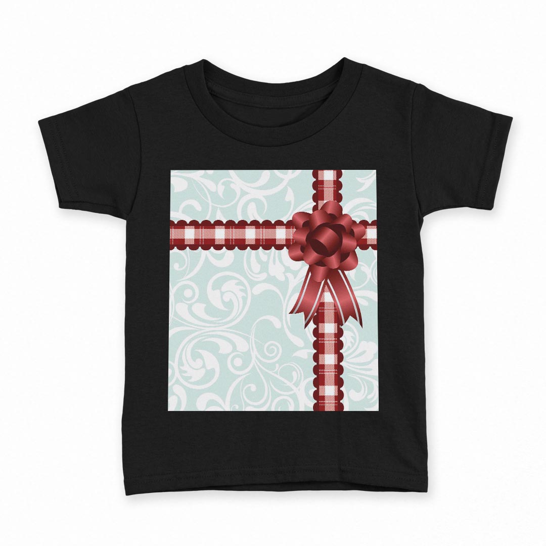 tシャツ キッズ 半袖 黒地 ブラック デザイン 90 100 110 120 130 140 150 160 Tシャツ ティーシャツ T shirt 005051 リボン　プレゼント　赤