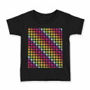 tシャツ キッズ 半袖 黒地 ブラック デザイン 90 100 110 120 130 140 150 160 Tシャツ ティーシャツ T shirt 005057 千鳥柄 カラフル レインボー