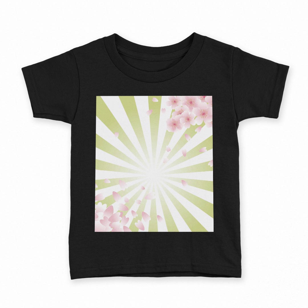 tシャツ キッズ 半袖 黒地 ブラック デザイン 90 100 110 120 130 140 150 160 Tシャツ ティーシャツ T shirt 005145 桜 緑 イラスト