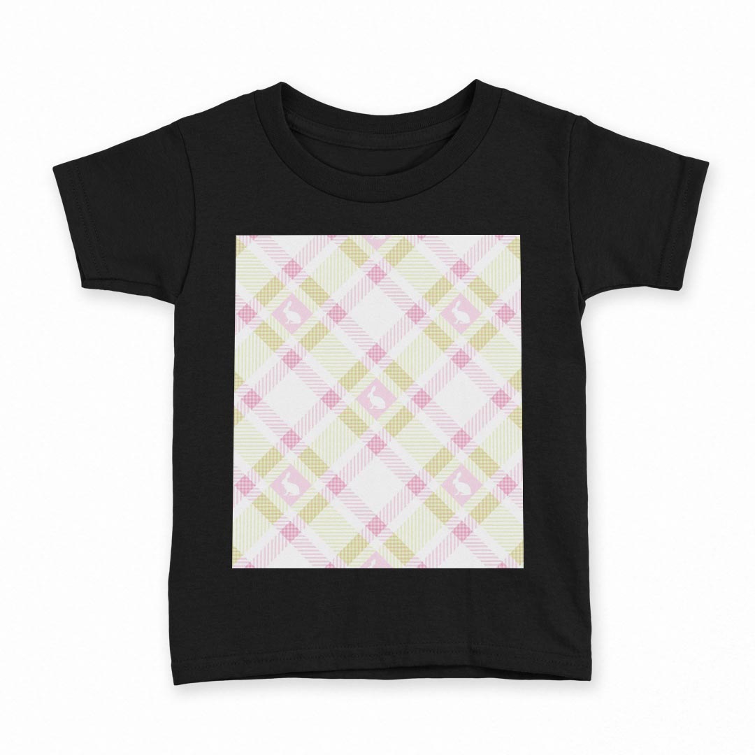 tシャツ キッズ 半袖 黒地 ブラック デザイン 90 100 110 120 130 140 150 Tシャツ ティーシャツ T shirt 005151 うさぎ　チェック　模様