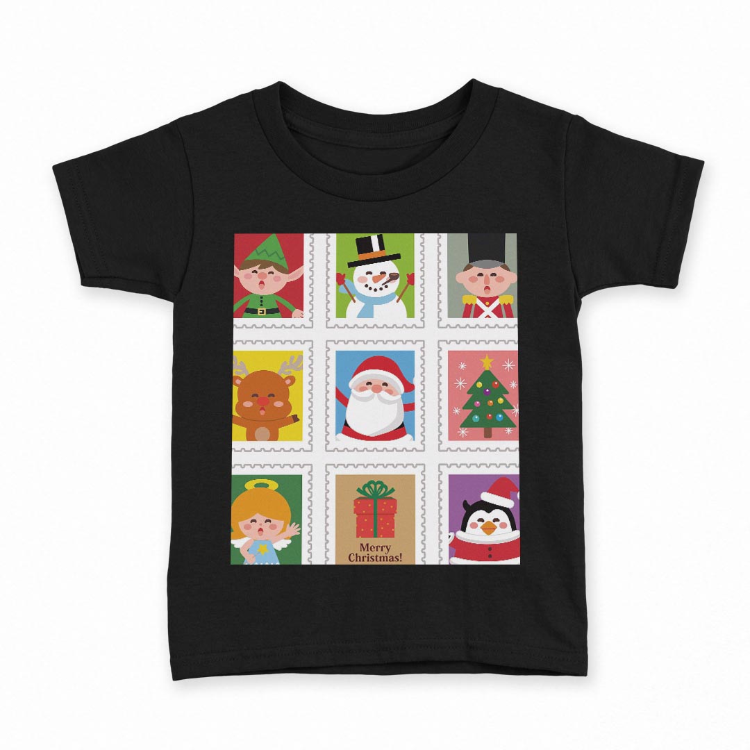 tシャツ キッズ 半袖 黒地 ブラック デザイン 90 100 110 120 130 140 150 160 Tシャツ ティーシャツ T shirt 005229 クリスマス サンタ トナカイ