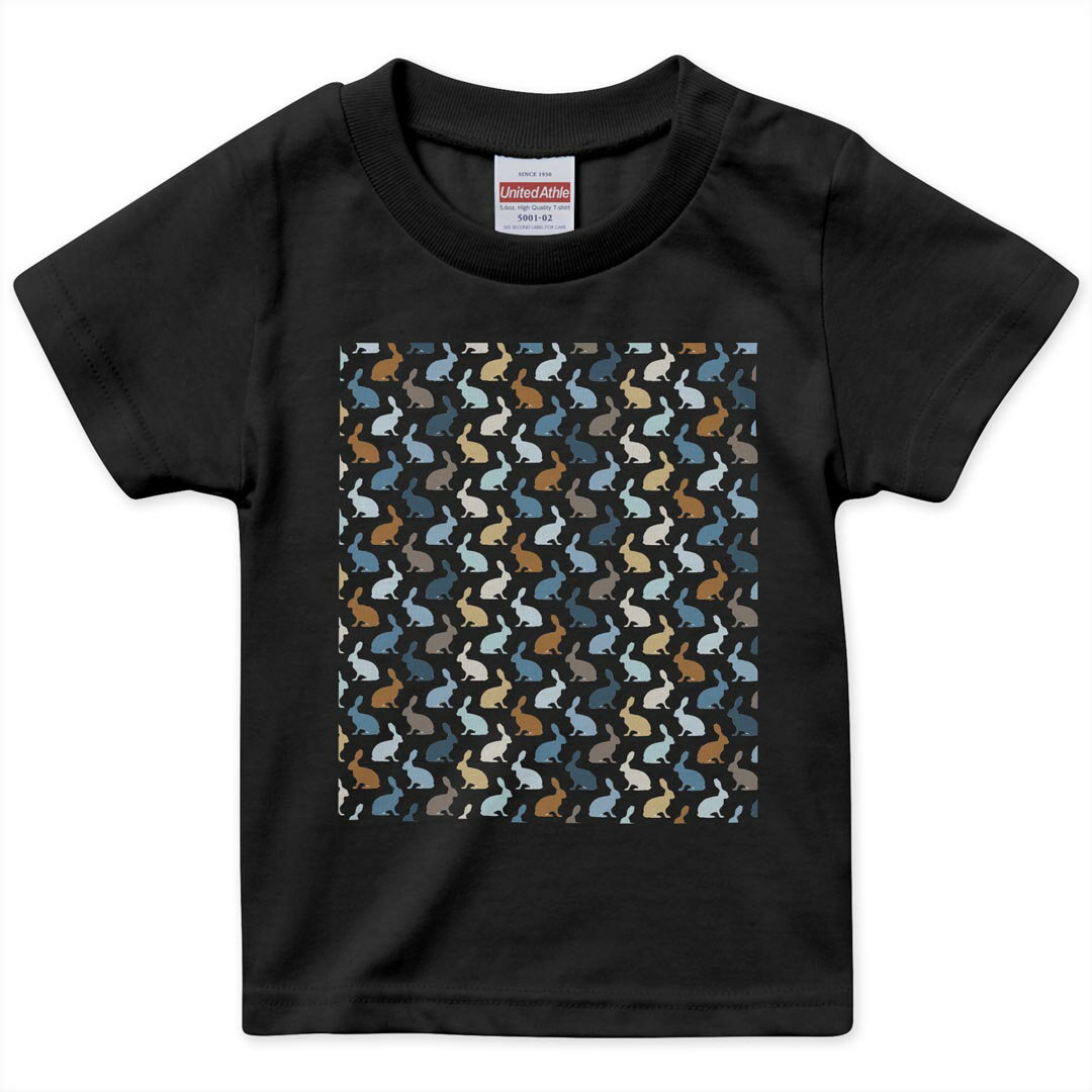 Other - tシャツ キッズ 半袖 黒地 ブラック デザイン 90 100 110 120 130 140 150 160 Tシャツ ティーシャツ T shirt 005296 うさぎ　シンプル　柄