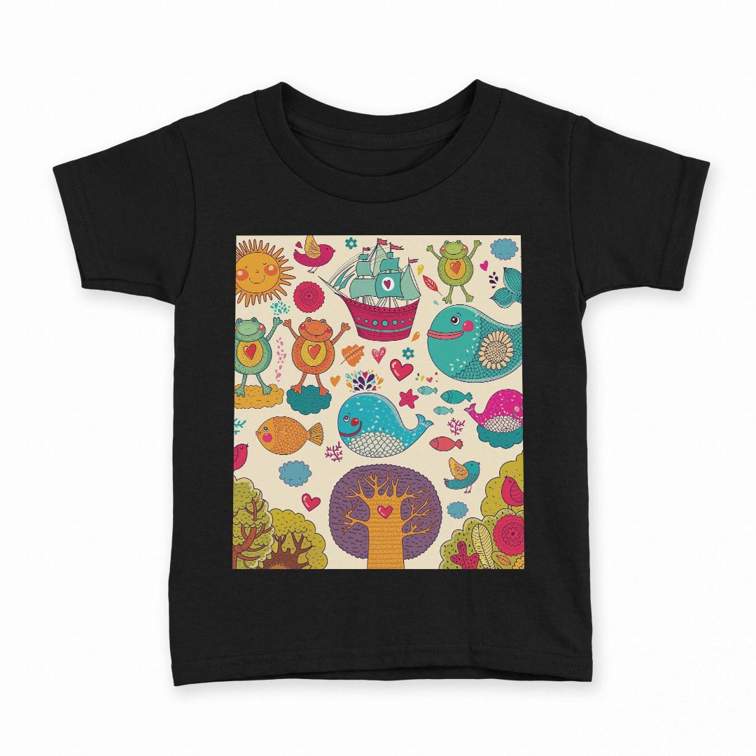tシャツキッズ半袖黒地ブラックデザ...