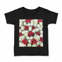 tシャツ キッズ 半袖 黒地 ブラック デザイン 90 100 110 120 130 140 150 160 Tシャツ ティーシャツ T shirt 005352 赤 白 フラワー 花(4)