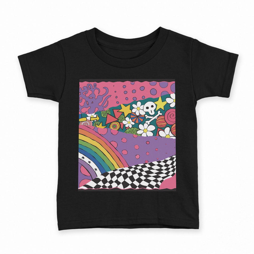 tシャツ キッズ 半袖 黒地 ブラック デザイン 90 100 110 120 130 140 150 160 Tシャツ ティーシャツ T shirt 005576 カラフル イラスト