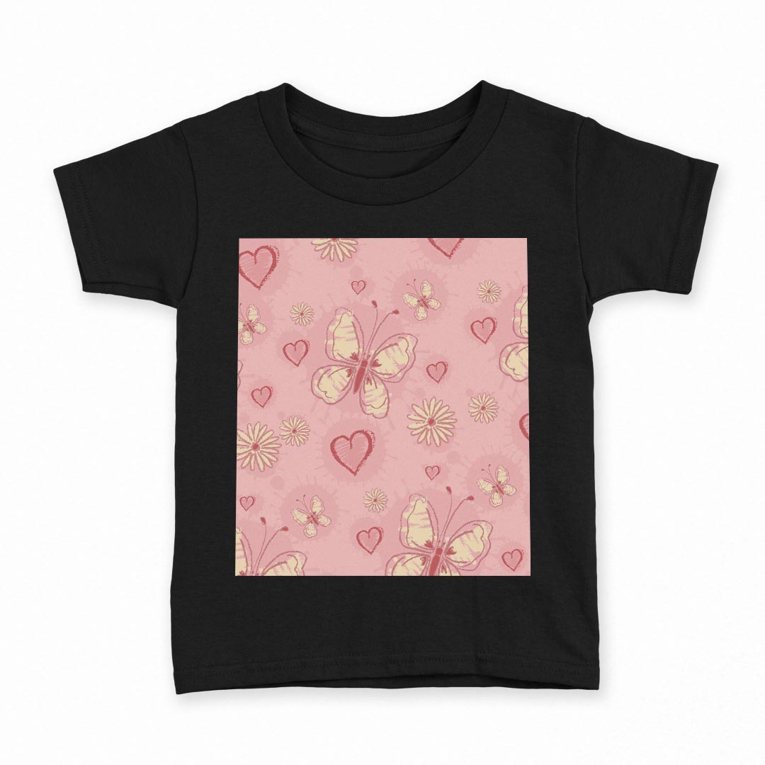 tシャツ キッズ 半袖 黒地 ブラック デザイン 90 100 110 120 130 140 150 160 Tシャツ ティーシャツ T shirt 005580 ピンク　蝶　ハート