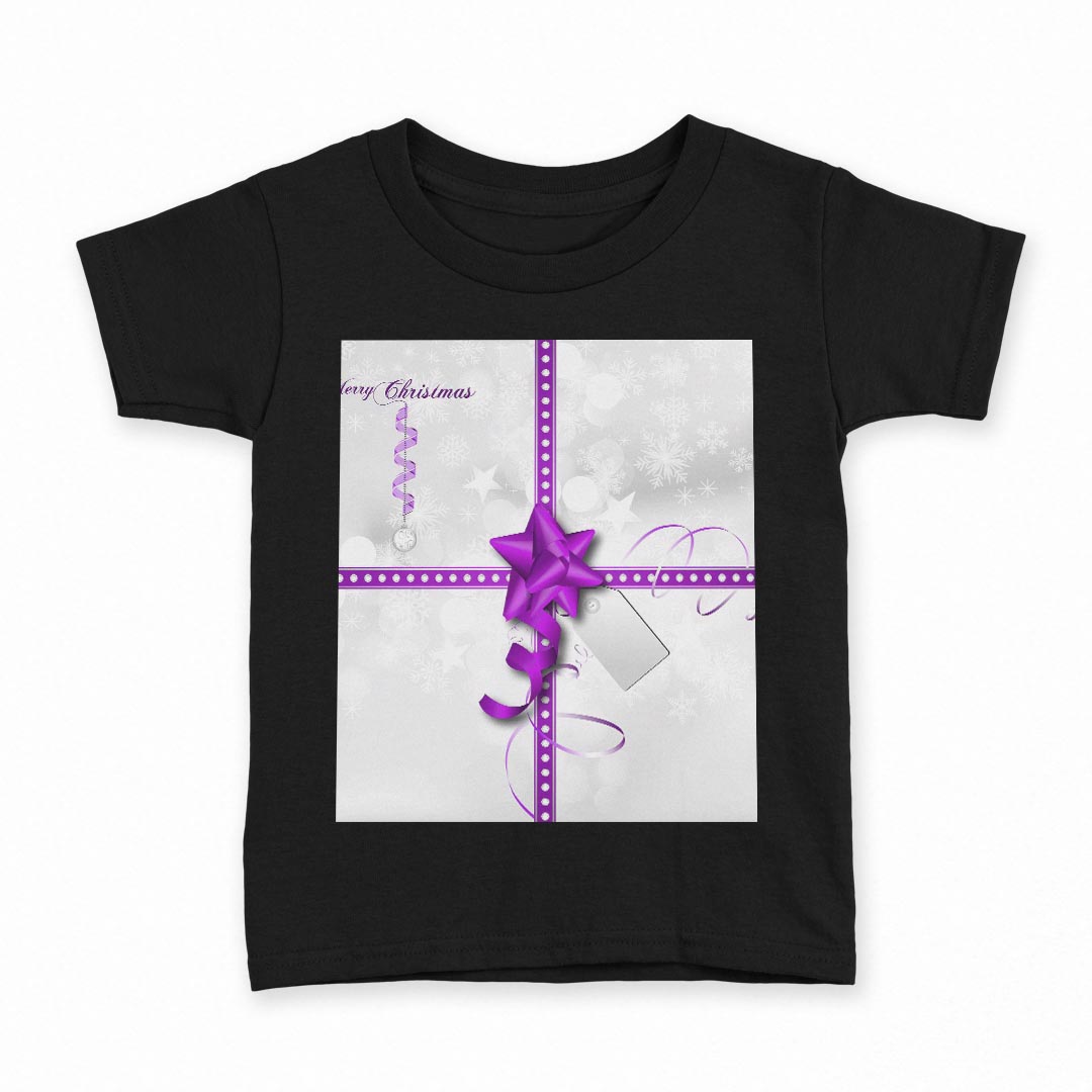 tシャツ キッズ 半袖 黒地 ブラック デザイン 90 100 110 120 130 140 150 160 Tシャツ ティーシャツ T shirt 005629 リボン　雪　クリスマス
