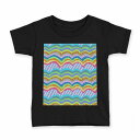 tシャツ キッズ 半袖 黒地 ブラック デザイン 90 100 110 120 130 140 150 160 Tシャツ ティーシャツ T shirt 005656 レインボー 模様