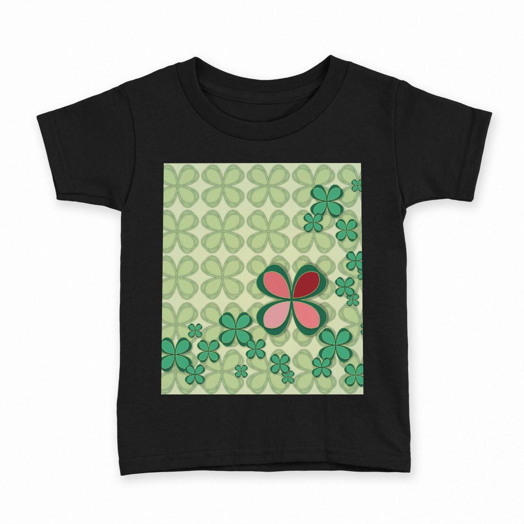 tシャツ キッズ 半袖 黒地 ブラック デザイン 90 100 110 120 130 140 150 160 Tシャツ ティーシャツ T shirt 005743 クローバー 四つ葉 模様