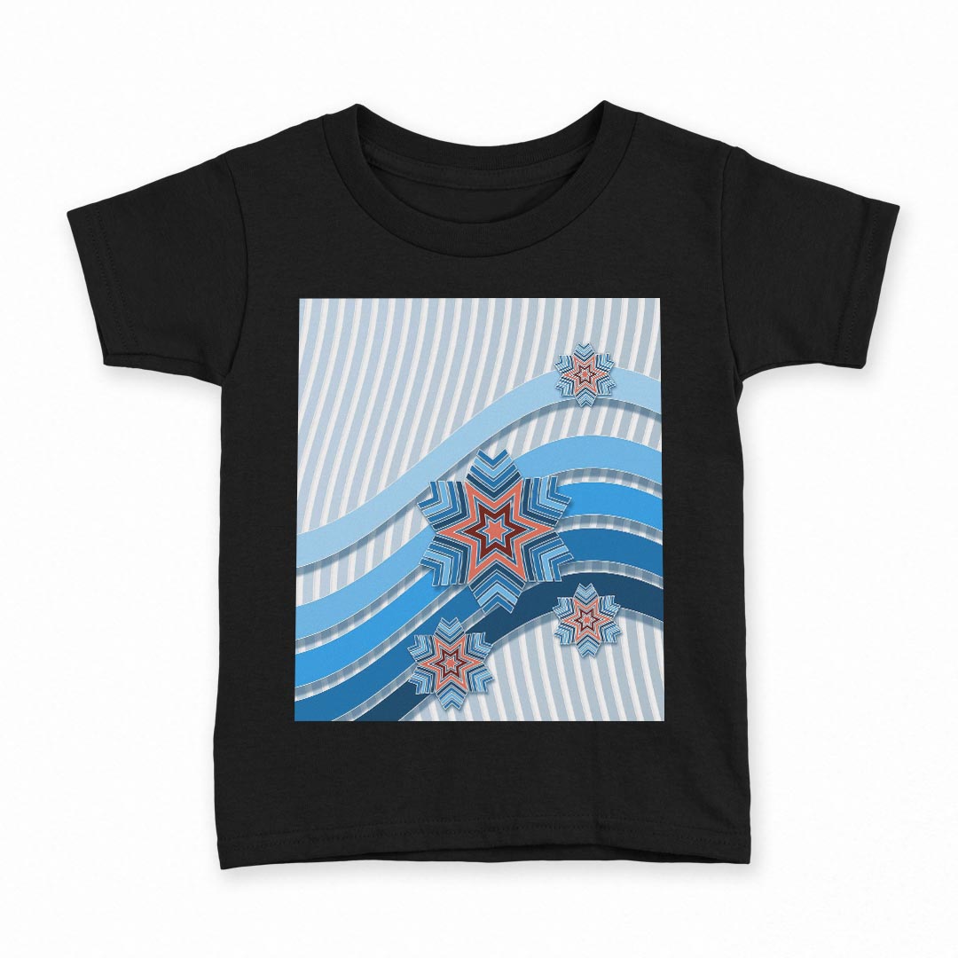 tシャツ キッズ 半袖 黒地 ブラック デザイン 90 100 110 120 130 140 150 160 Tシャツ ティーシャツ T shirt 005772 雪　結晶　青 kabekore-10600868 kabeコレ パッケージ画像