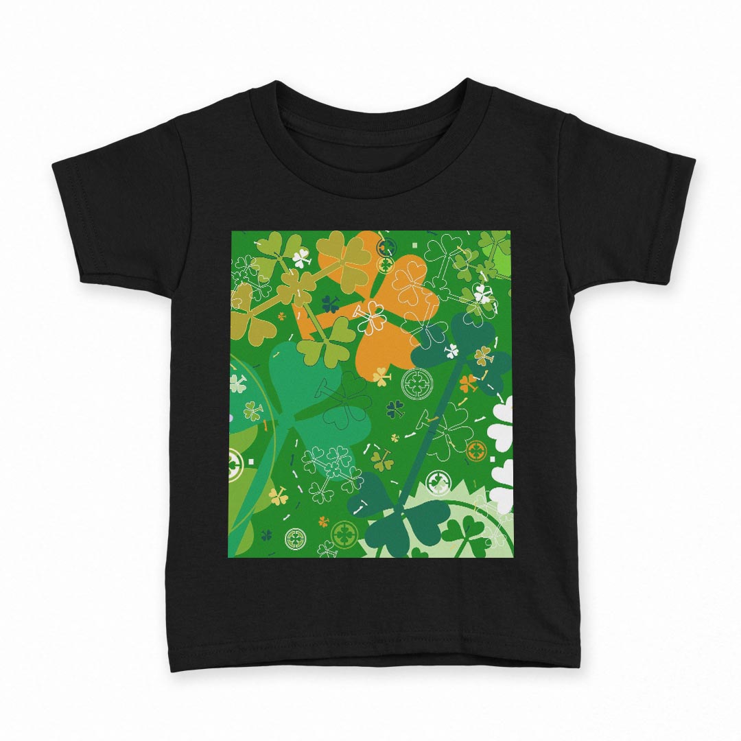tシャツ キッズ 半袖 黒地 ブラック デザイン 90 100 110 120 130 140 150 160 Tシャツ ティーシャツ T shirt 005820 緑 四つ葉 クローバー
