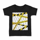 tシャツ キッズ 半袖 黒地 ブラック デザイン 90 100 110 120 130 140 150 160 Tシャツ ティーシャツ T shirt 005871 金網 イエロー テープ