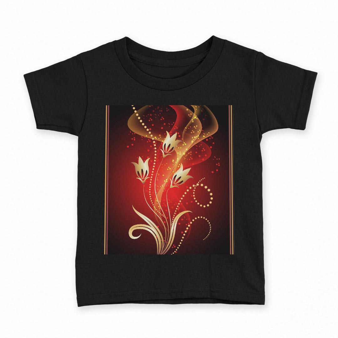 tシャツ キッズ 半袖 黒地 ブラック デザイン 90 100 110 120 130 140 150 Tシャツ ティーシャツ T shirt 005878 植物　赤　レッド