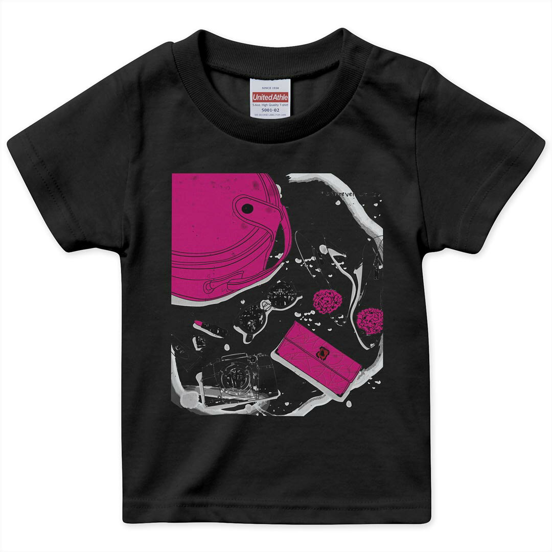 tシャツ キッズ 半袖 黒地 ブラック デザイン 90 100 110 120 130 140 150 160 Tシャツ ティーシャツ T shirt 006112 イラスト　旅行　カメラ kabekore-10602537 kabeコレ パッケージ画像