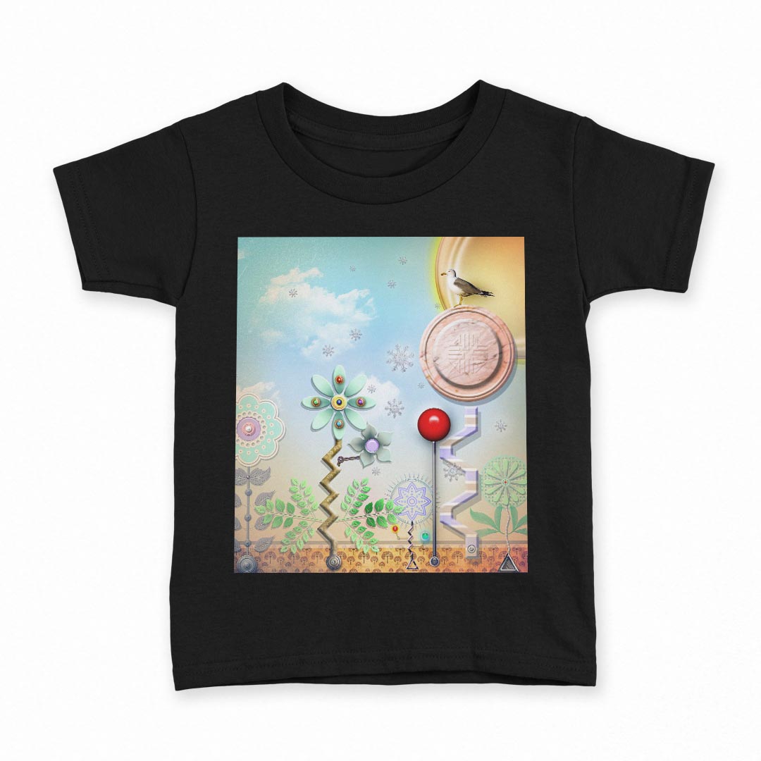 tシャツ キッズ 半袖 黒地 ブラック デザイン 90 100 110 120 130 140 150 160 Tシャツ ティーシャツ T shirt 006319 鳥 花 フラワー