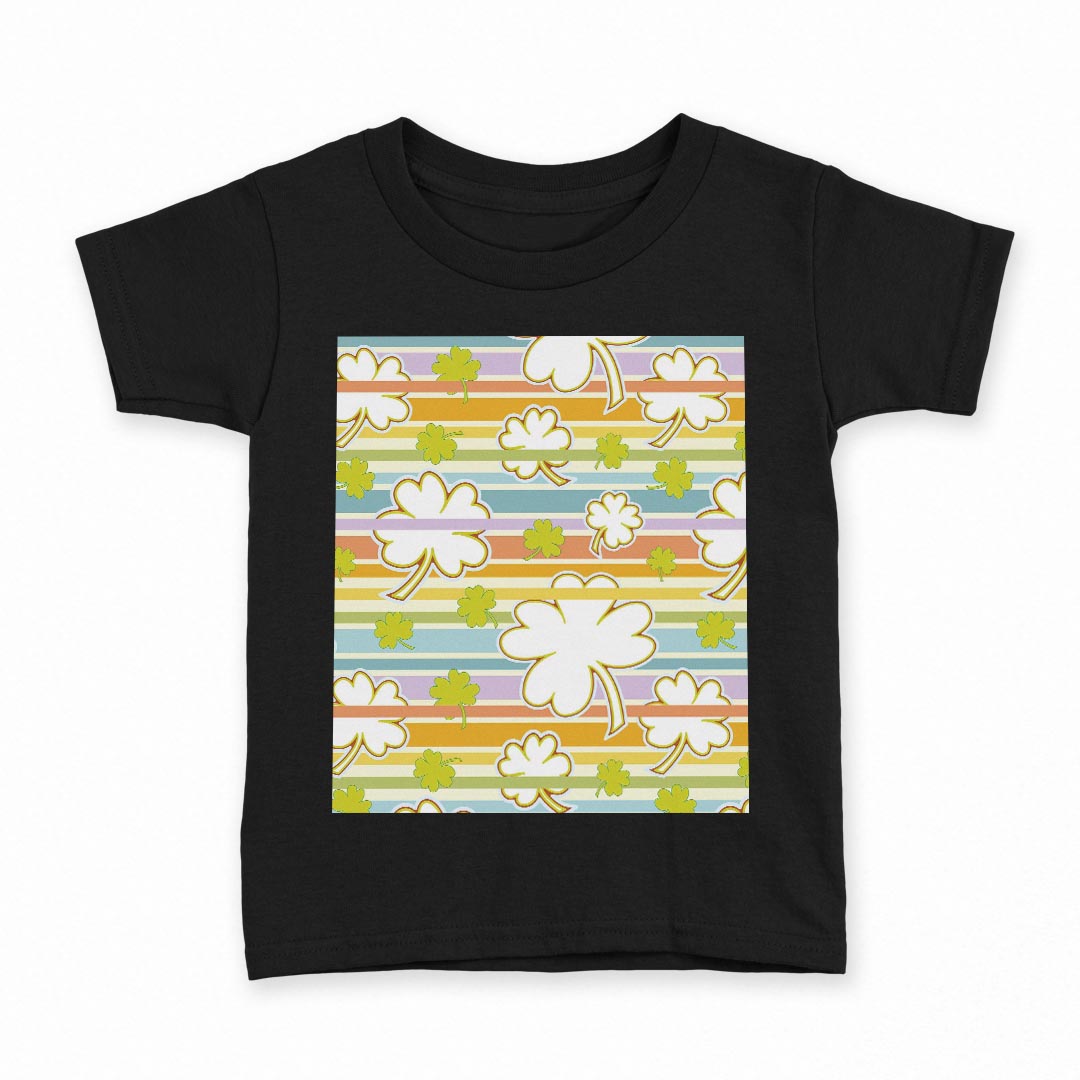 tシャツ キッズ 半袖 黒地 ブラック デザイン 90 100 110 120 130 140 150 160 Tシャツ ティーシャツ T shirt 006431 クローバー カラフル