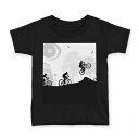 tシャツ キッズ 半袖 黒地 ブラック デザイン 90 100 110 120 130 140 150 160 Tシャツ ティーシャツ T shirt 006527 自転車 人物